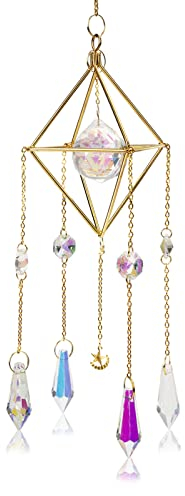 Sonnenfänger Kristall Regenbogen Kristallanhänger Mond Sonne Windspiele Glas Prismen Anhänger für Fenster Garten Dekoration Geschenk