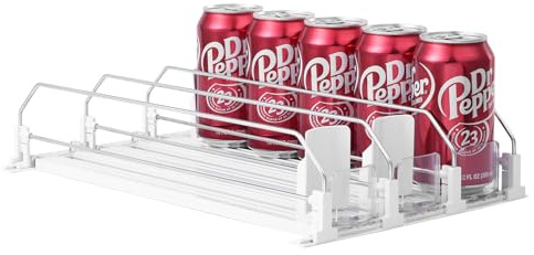 Drink Organizer for Fridge-White Automatic Pusher Glide,12oz 16oz 20oz-Soda Dispenser for Fridge-Holds up to 15 Cans