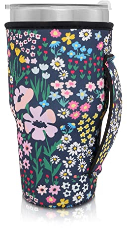 Wiederverwendbare Eiskaffeetassen-Hülle, Neopren, isolierte Hüllen mit Griff, ideal für 850 ml - 907 ml Trinkbecher, Protein-Shake-Flaschen (nur Becherhüllen) (Daisy)