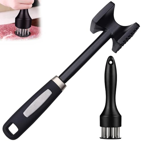 Ylinwtech 2 PCS Viande Attendrisseur, Marteau A Steak avec Poignée en Antidérapante, Aiguille à Viande De Pin en Acier Inoxydable pour Steak, Poulet, Porc, Lave-Vaisselle (Aluminium)