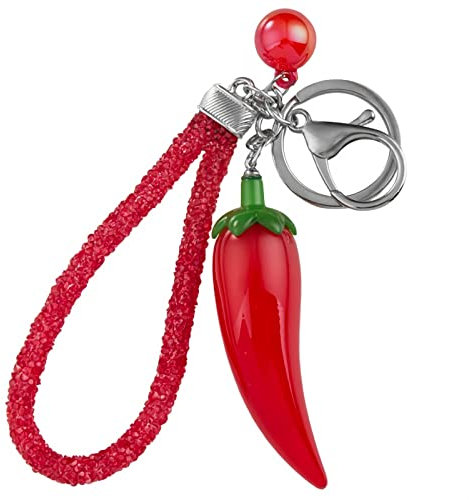 CFLNYC Porte-clés en métal avec breloque en Acrylique Piment Rouge, Porte-clés Bracelet pour Femmes Hommes Sac à Main Sacs à Main Pendentif Suspendu