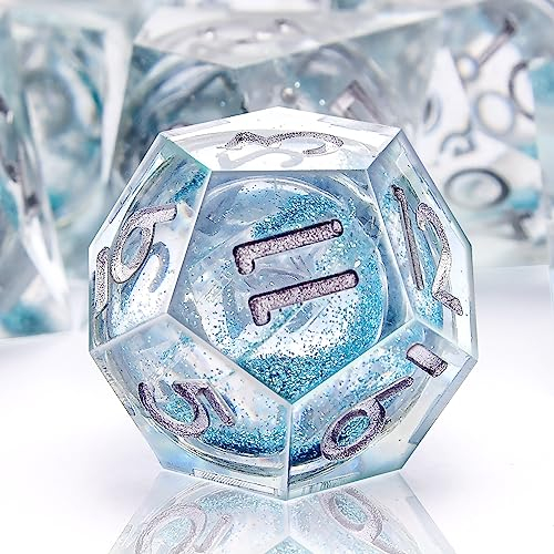 SIQUK 7 Stück Polyedrische Würfel Set 7 Polyedrische Würfel D4 D6 D8 D10 D12 D20 D% Spielwürfel für Dungeons Dragons DND RPG MTG (Flüssiger Treibsand, Hellblau)