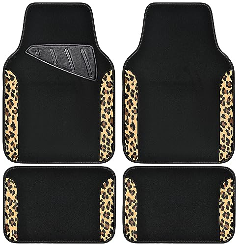 CAR PASS wasserdichte Universal Fußmatten, Autoteppiche mit Leopardenmuster, passend für SUV, Van, Limousine und LKW, 4er-Set Rutschfestem Fussmatten Auto für Frauen und Mädchen (Schwarz Braun)