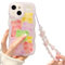 NITITOP Compatible for iPhone 14 Plus Case, Cute Clear Cartoon Bear Animal with Flower Beaded Lanyard Wrist Strap for Women Girls, Soft TPU Full Protective Cover- Purple Bear