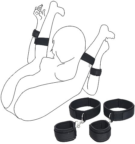 Bettfesseln Sex Handschellen Spiele SM Kit Bondage Spreader mit Handschellen, Fußfesseln Augenbinde Federkitzler, BDSM Set für Paare Frauen Sexuelles Spielzeug, Sex Toys (Handschellen und Fußfesseln)