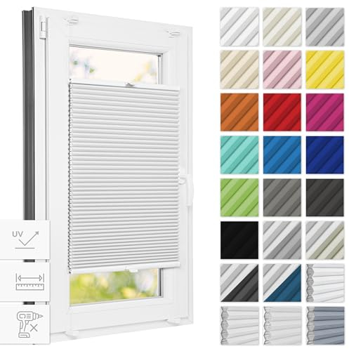 Estika Wabenplissee ohne Bohren verdunkelung 35 cm x 120 cm - Waben: Grauweiß - Bruchfeste Klemmhalter, Plisees ohne Bohren Blickdicht, Plissee klemmfix, Verdunklungsplissee