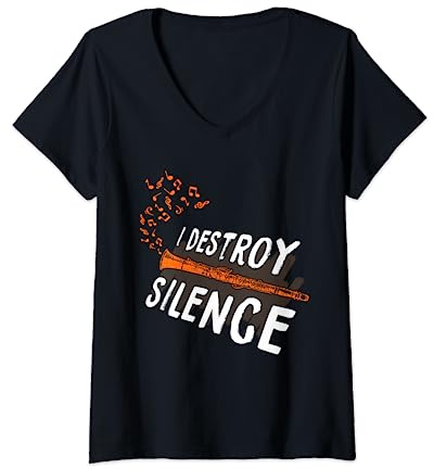 Damen lustige Klarinette Flöte Instrument Retro Klarinette T-Shirt mit V-Ausschnitt
