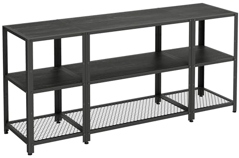 VASAGLE TV Stand for 65 Inches TVs, Industrial Entertainment Unit, Vintage TV Console with Open Storage Shelves for Living Room, Bedroom, Charcoal Grey and Ink Black LTV105B22