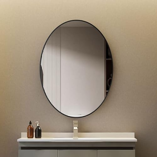 Goezes Schwarz Wandspiegel 50x70 cm Oval Spiegel, dekorativer HD Oval Spiegel mit Schwarz Metall Rahmen, ideal für Badezimmer, Schlafzimmer, Waschraum, Wohnzimmer, Eingang Wanddekoration