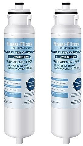 Finest-Filters DW2042FR-09 Fridge Water Filter Cartridge Compatible with Daewoo Aqua Crystal DW2042FR-09 DW2042F-09, FRNY225D2V FRNY22D2V, JLAFFS2011, SR610X, WHE7670SA, 3019986700 (2 Pack)