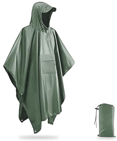 CANRNYACBZ Schwarz Regenjacke Regenponcho, Regenmantel Wasserdicht Unisex Camping Zelt Campingdecke 3 in 1 Multifunktionaler Regencape (DE/NL/SE/PL, Numerisch, 38, 50, Regular, Regular, Grün)