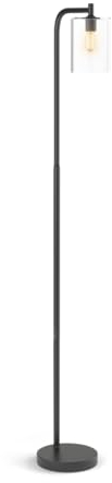 RELAX4LIFE Stehlampe 168cm, Stehleuchte mit Glasschirm & Metallrahmen, Standleuchte mit E27 Fassung & Fußschalter, Standlampe für Wohnzimmer Arbeitszimmer Schlafzimmer, Schwarz
