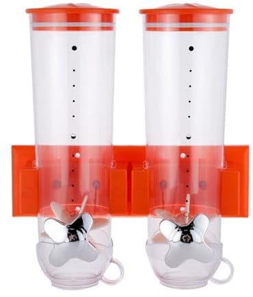 BURLOE Double Cereal Dispenser, Wall Mounted Dispenser with Locking Caise Plastic Rotary System Practical Storage for Nuts Cornflakes Sweets,Red