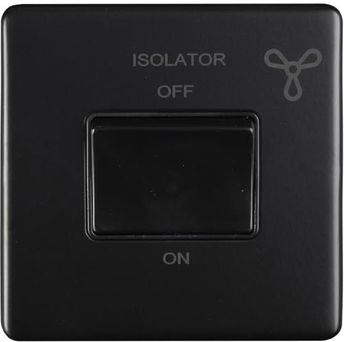 SCREWLESS 6A Extractor Fan Isolator Switch MATT Black 3 Pole Shower Plate - 230V Bathroom Wetroom Fan Switch Wall Plate