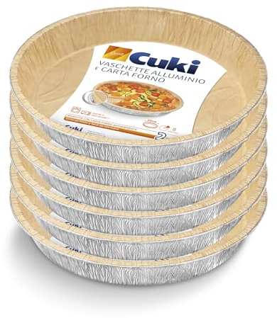 Cuki Vaschette in Alluminio accoppiato Carta Forno Naturale 2IN1 - 8 Porzioni - Tonda [TCA10G] - 6 Confezioni Da 2 Pezzi