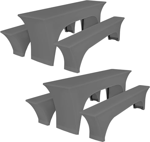 LYAFS Zwei 3er-Sets Biertischhusse, Dunkelgrau Stretch Biertisch und Bankgarnitur hussen 220 x 50 x 80 cm, Elastische Biertischhussen für 50 cm Tischbreite, Bierzeltgarnitur für Bankett Gartenmöbel