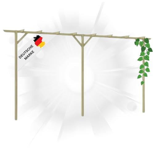 DELUKE® Pergola aus Holz LURV | 4x2m Kiefernholz | Rankhilfe Pergola Holz Bausatz freistehend Gartendeko Gartenbogen Gartenpergola