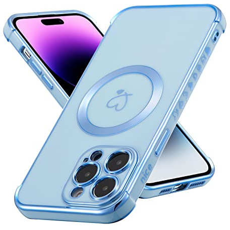 ZTOFERA Magnetic Case for iPhone 13 Pro (6.1), [Compatible with MagSafe] Flexible Soft Silicone Protective Phone Case with Cute Love Heart Pattern Plating Rim Shockproof Bumper Cover, Sierra Blue