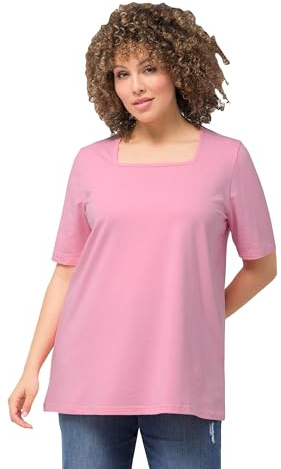 Ulla Popken Damen große Größen Übergrößen Plus Size T-Shirt, A-Linie, Carré-Ausschnitt, Halbarm hell pink 46+ 807286806-46+