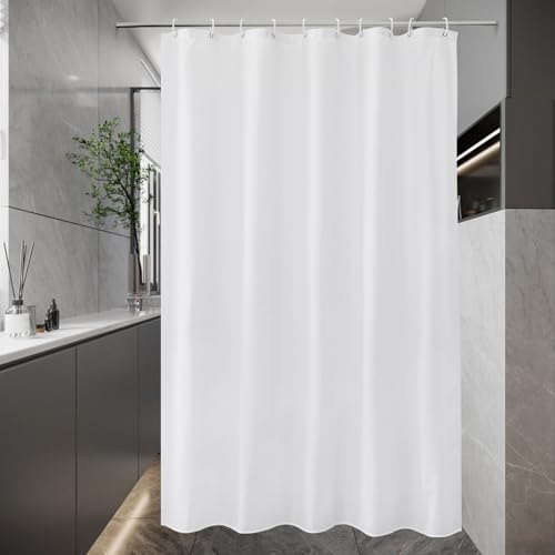 EurCross Schmaler Duschvorhang 150x180 Weiß für Badezimmer Badewanne, Textil aus Polyester Badvorhang, Anti-Schimmel Wasserdicht Waschbar Shower Curtains mit 10 Ringen