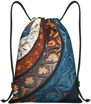 OUSIKA Rucksack mit Spiral- und Kurvenmuster, Kordelzug, wasserdicht, Sporttasche, Turnbeutel für Damen und Herren, Schwarz , S