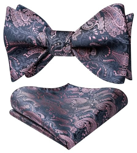 HISDERN Ensemble de Noeud Papillon et Pochette de Costume Rose Classique pour Homme Accessoires de Fete de Mariage