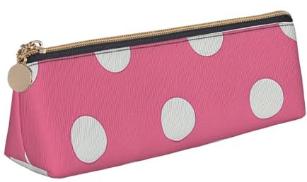 JCVOTREL Federmäppchen aus bedrucktem Leder mit Flugzeug – Dreieckige Schreibwaren-Tasche, Stifteetui mit Reißverschluss für Schule, Reisen, Büro, Weiß / Polka Dots, Einheitsgröße, Kosmetiktasche