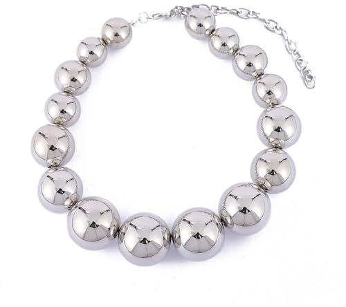 [Lerpwige] Exaggerated Beaded Necklace Big CCB Ball Bead Chain Necklace Personalized Heart Pendant Multilayer Necklace Statement Necklace for Women