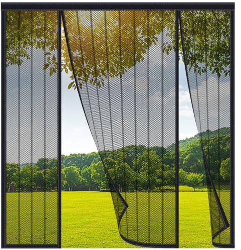 FYHDSH Moustiquaire Porte Magnétique, Magnétique Moustique, Rideau Anti Moustique,Montage Facile Et AdhéSif,Deux côtés ouverts, Pour Portes Coulissante Balcon, Double Porte Terrasse,Noir-A-240x220cm