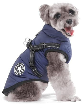 Aywoja Winter Hundemantel mit Geschirr, Wasserdicht, Maschinen Waschbar, Reflektierende Streifen, D-Ring