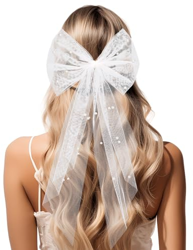 AOZUO Schleier Braut, Jga Accessoires Frauen,Braut Schleier Brautschleier Haarschleife Bräute Hochzeitsschleier Perlen Haarspange Haarschmuck Brautjungfern Geschenk Junggesellenabschieds Dekoration