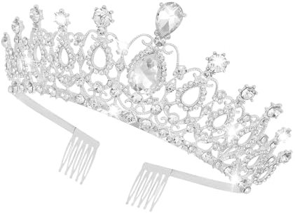 Gjinxi Tiara Kristallkrone mit Strasskamm für Brautkrone,Hochzeit, Abschlussball,Festzug,Prinzessinnenpartys,Hochzeit Tiara,Diadem Kinder,Prinzessin Kronekrone,Damenkrone Geburtstag Partys(Silber)