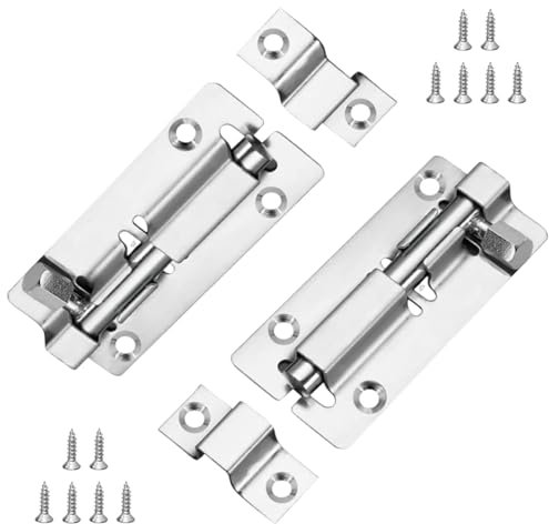 2 Pcs Door Lock Bolts, 3 Inch Stainless Steel Door Latch Slide Bolts Lock with Screws, Lock Internal Door Latch, Bolt Barrel for Garden, Shed, Internal, Doors, Toilet