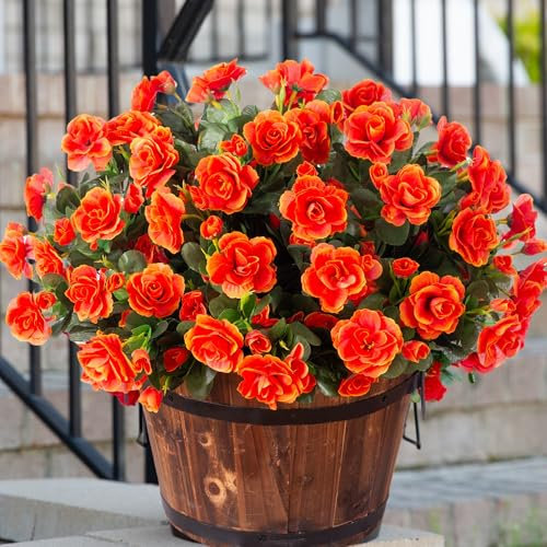 Ivydale Plantas artificiales de otoño para exteriores y exteriores, camelia naranja de seda falsa, resistente a los rayos UV, aspecto real para macetas de otoño, porche, patio, balcón, jardín, patio,