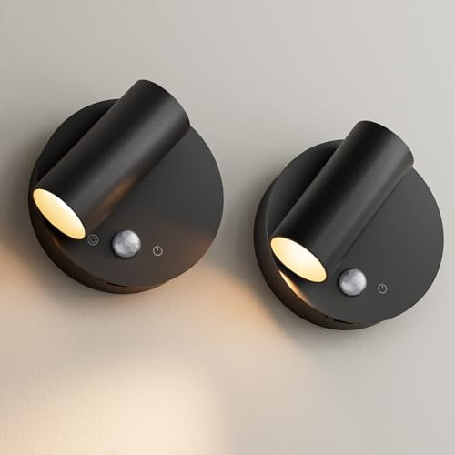 K-Bright 2 Applique Murale Intérieure aluminium, Lampe Murale Sans Fil Rechargeable USB, Réglage de La Luminosité Applique Murale Sans Fil Chambre, Lampe de Chevet Murale Tactile, Liseuse murale,Noir