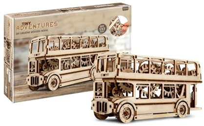 Revell Tiny Adventures London Bus I Detailliertes Modell I Aufwendiger Innenraum mit Motor und Stoßdämpfern I Authentische Figuren I Mechanisches Meisterwerk mit Startschlüssel I Modell aus Holz