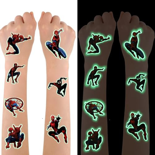 Tattoos (YW-9) Kinder Leucht Spiderman Set - 12 Blätter Wasserdicht für Mädchen Jungen - Geburtstagsgeschenke Kindergeburtstag