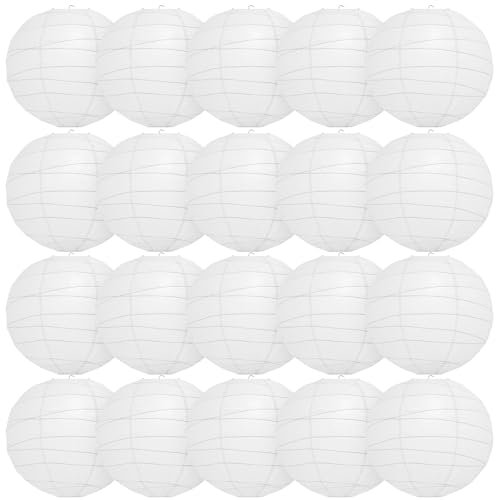 Encham 20 Stück Papierlaternen Weiß 15CM Groß Lampions Rund Lampenschirme für Feiertagen Hochzeiten Halloween Weihnachten Party Geburtstage Gartenparty Babyparty Deko Innen und Außen Party deko weiß