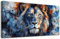 hyidecorart Wilder Blick eines Löwen Wandbilder Wohnzimmer 59x119 cm, Leinwand Bild Tier Gemälde, Modern Wanddeko Aesthetic Schlafzimmer Badezimmer Büro Zimmer Esszimmer Flur Küche