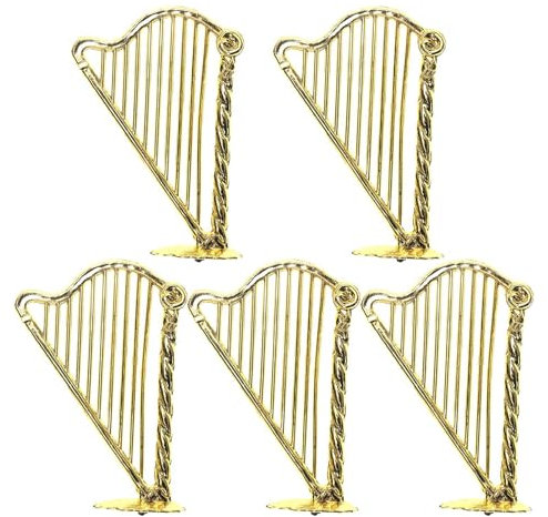 Kleines Harfenspielzeug, kleine Harfe | Kleine Simulationsharfe Ornament Set mit 5 Stück, dekoratives Instrument 1:12, kleine Harfe, Bürofiguren, Puppenhaus, Harfenmodell für Dekoration