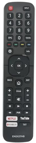 VINABTY EN2X27HS Sustitución del Mando a Distancia Apto para Hisense 4K Smart TV H55M3300 H55M5500 H55M7000 H55MEC3050 H55N5300 H55NEC5200 H65M5500 H65MEC5550 H65N5300 H75M7900 HE40K3300 HE43K300UWTS