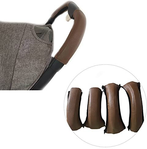 4 Stück Kinderwagen Griff Abdeckung, Kinderwagen Griffbezug Aus PU Leder Mit Reißverschluss, Staubdicht Kinderwagen Schutzhüllen Kinderwagen Armlehne Lederbezug Kinderwagen Griffschutz (Braun)