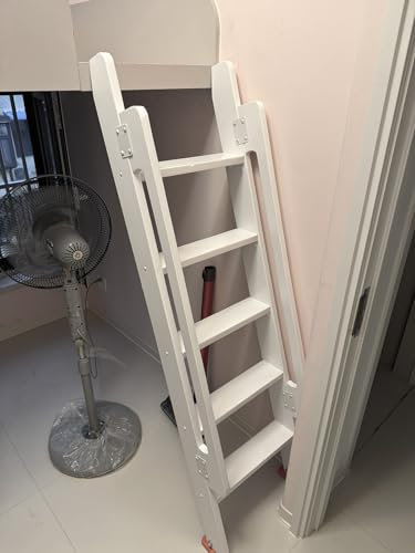 Bunk Bed Ladder Wood, 10CM Deep Pedestal Step Ladder for Replacement Trailer/Camper/RV's Bunks, Heavy Duty Adults Climbing Ladder/Dorm Bedside Angle Ladder(White,72in/182.9cm/6ft)