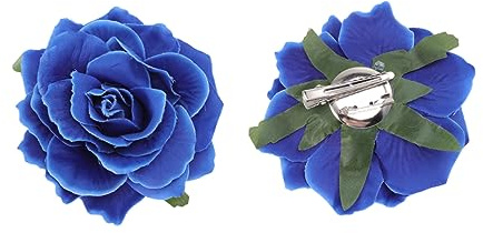 Broche Fleur Rose en Tissu 10cm Lot de 5 pour Mariée | Bleu, Style Réaliste, Accessoire Décoratif, Banquet et Bal, pour Demoiselle D’honneur