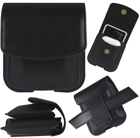 CCSmall for Samsung Galaxy Z Flip 6 5 4 3 Holster Case with Belt Clip, Phone Pouch with Earbuds Pouch Leather Belt Loop Case Cover for Motorola Razr 2023 2024 2025 40 50 60 Ultra SJB Black