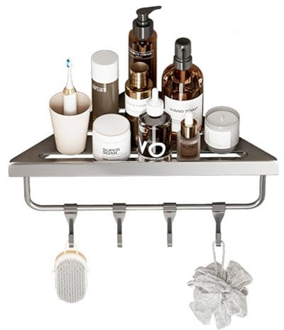 Biluer Mensola Doccia Senza Foratura, Porta Sapone Per Doccia Struttura In Acciaio Al Carbonio, Con Il Ripiano Superiore Per Gli Articoli Da Bagno e Quello Inferiore Per Appendere Gli Asciugamani