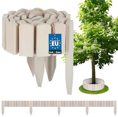 KOTARBAU® Beeteinfassung Holz Gartenzaun Rollzaun 200 x 10 cm Weiß Beetumrandung Holzzaun Rollboarder Palisadenkante Holzzaun Rasenkanten Deko Gartenzaun Steckzaun Flexibler Rollborder Rasenkante