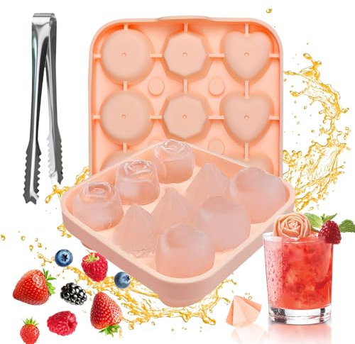 LEIMEND 1Pc Molde Para Hielo de Silicona Cubito de Hielo en Forma de Rosa de Diamante con Clip de Acero Moldes de Silicona Cubiteras para Hielo Reutilizable para Café Cóctel Zumo