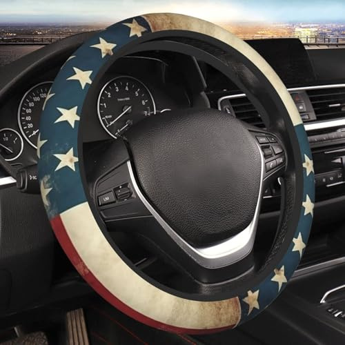 Auto-Lenkradbezug mit amerikanischer USA-Flagge, elastisch, atmungsaktiv, universal, Auto-Lenkradschutz, niedliches Autozubehör für Damen und Herren, passend für SUVs, Vans, Limousinen, LKW