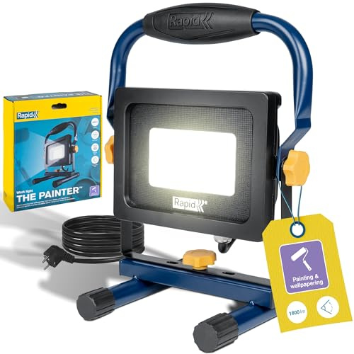 Rapid The Painter Luce da Lavoro LED da 2000 Lumen con Angolo di Luce Regolabile, Antiriflesso, per Verniciatura e Ristrutturazione, Potenza 20W, IP65, Temperatura di Colore 6000 Kelvin, Cavo da 2,5m